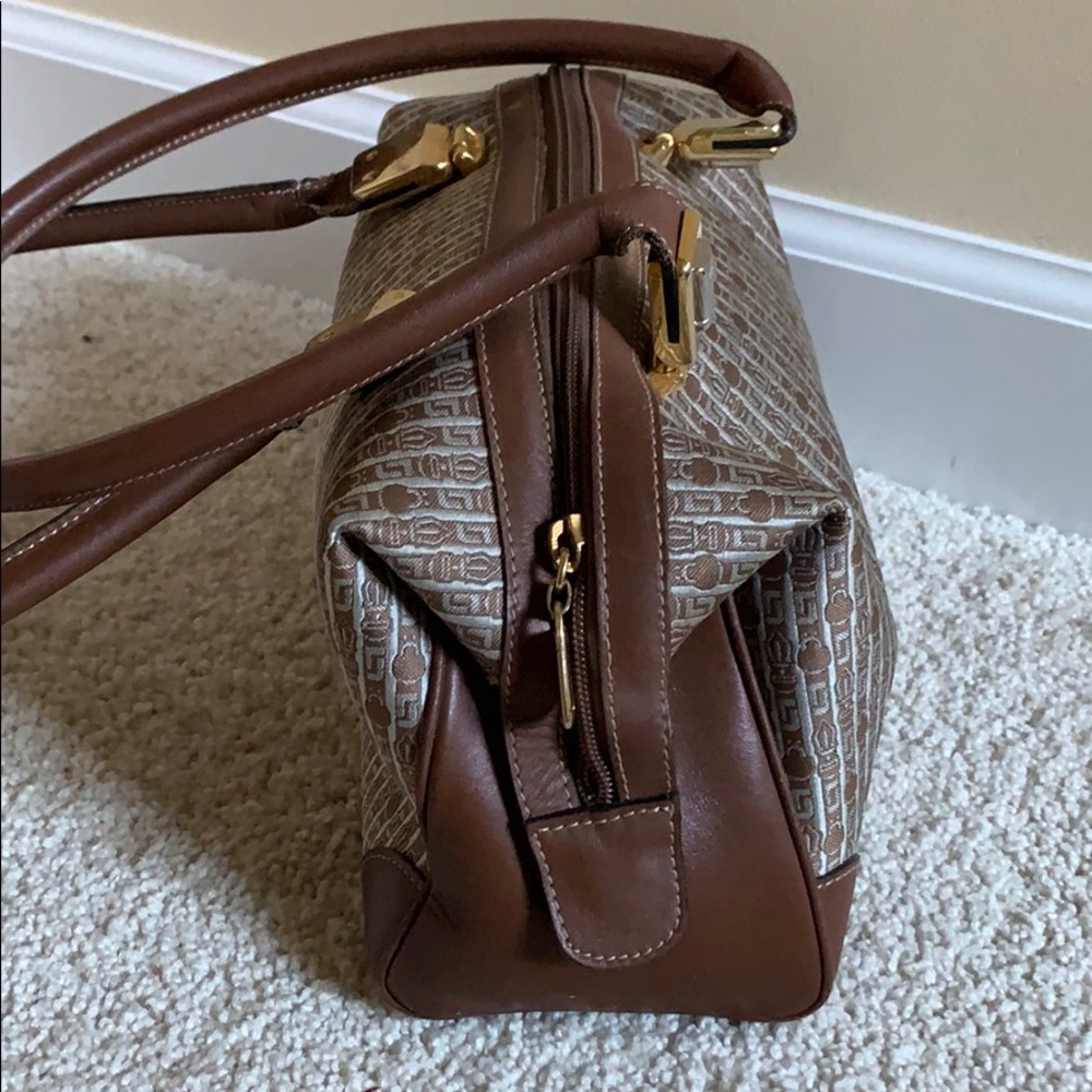 Judith Leiber vintage canvas and leather satchel.